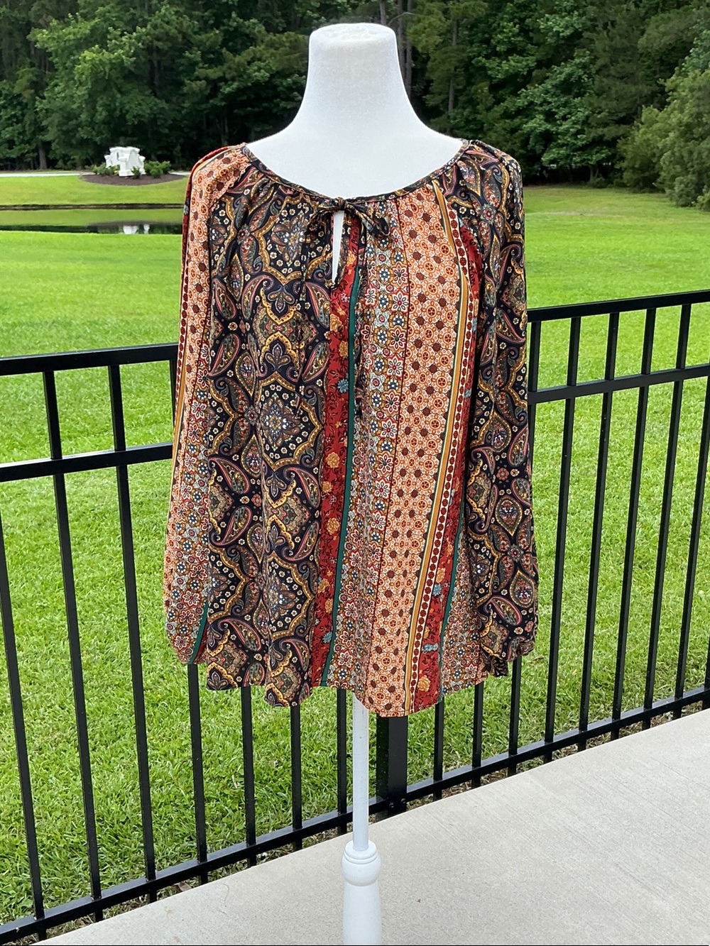 Boho Patchwork Peasant Tunic - Multi Earth Tones